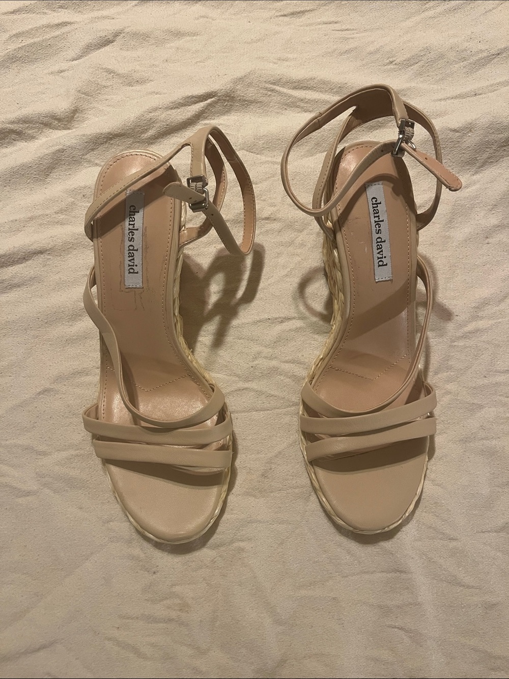 Charles David Nude Strappy Espadrille Wedge Sandals